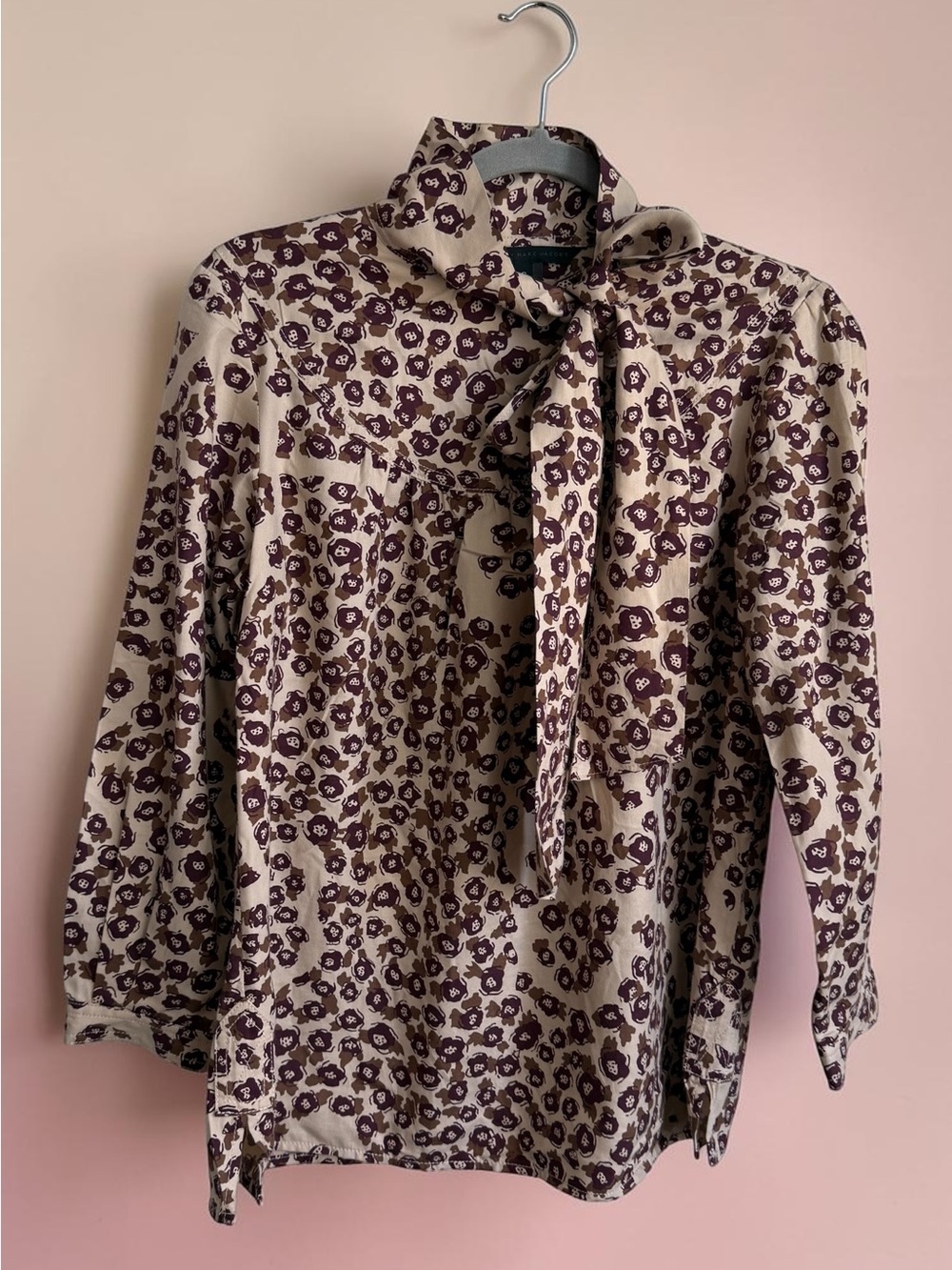 Marc By Marc Jacobs Cream Blouse with Brown Floral Print Tie-Neck